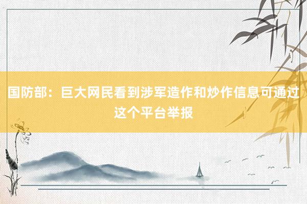 国防部：巨大网民看到涉军造作和炒作信息可通过这个平台举报